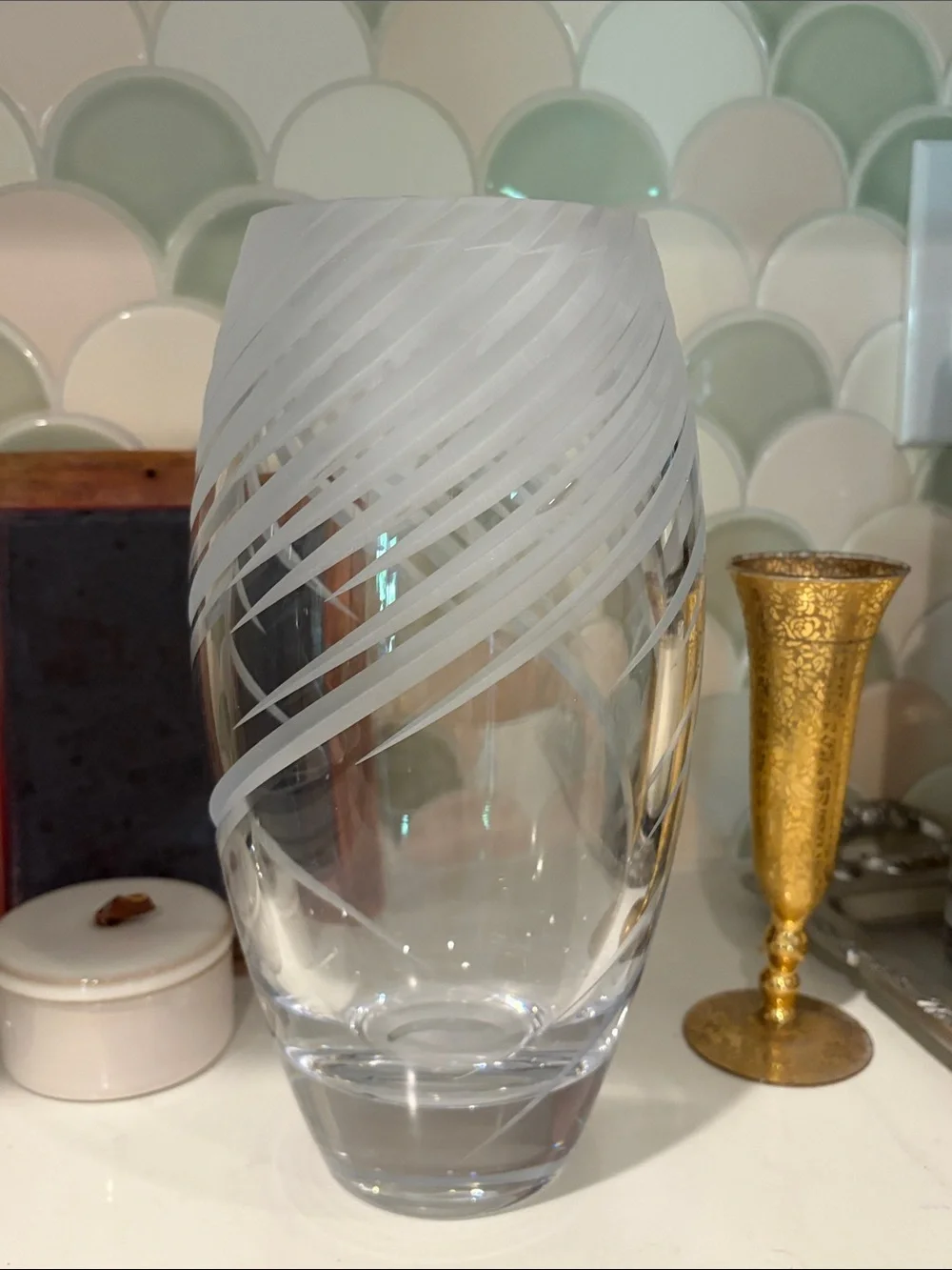 Mikasa Tempest 10” Frosted Swirl Clear Glass Decorative Vase